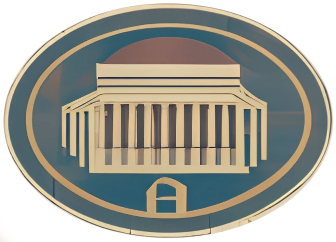 Arcadian College Logo: A plaque of a domed college with pillars over the letter A.